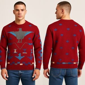 Vintage Chaps Ralph Lauren Hand-Knit Shetland Wool Thunderbird Sweater F260